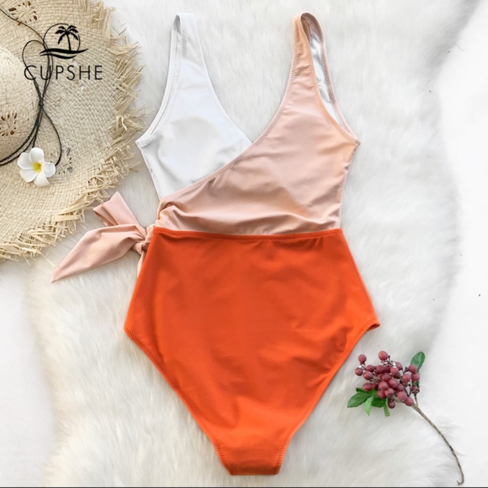 NWT Cupshe Orange and White Colorblock One Piece